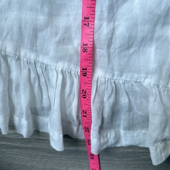 TROVATA BIRDS OF PARADISE Linen blend Button Front Ruffle Hem Blouse medium - Picture 11 of 11